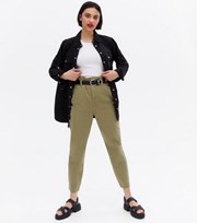New Look Khaki Paperbag High Waist Dayna Tapered Jeans